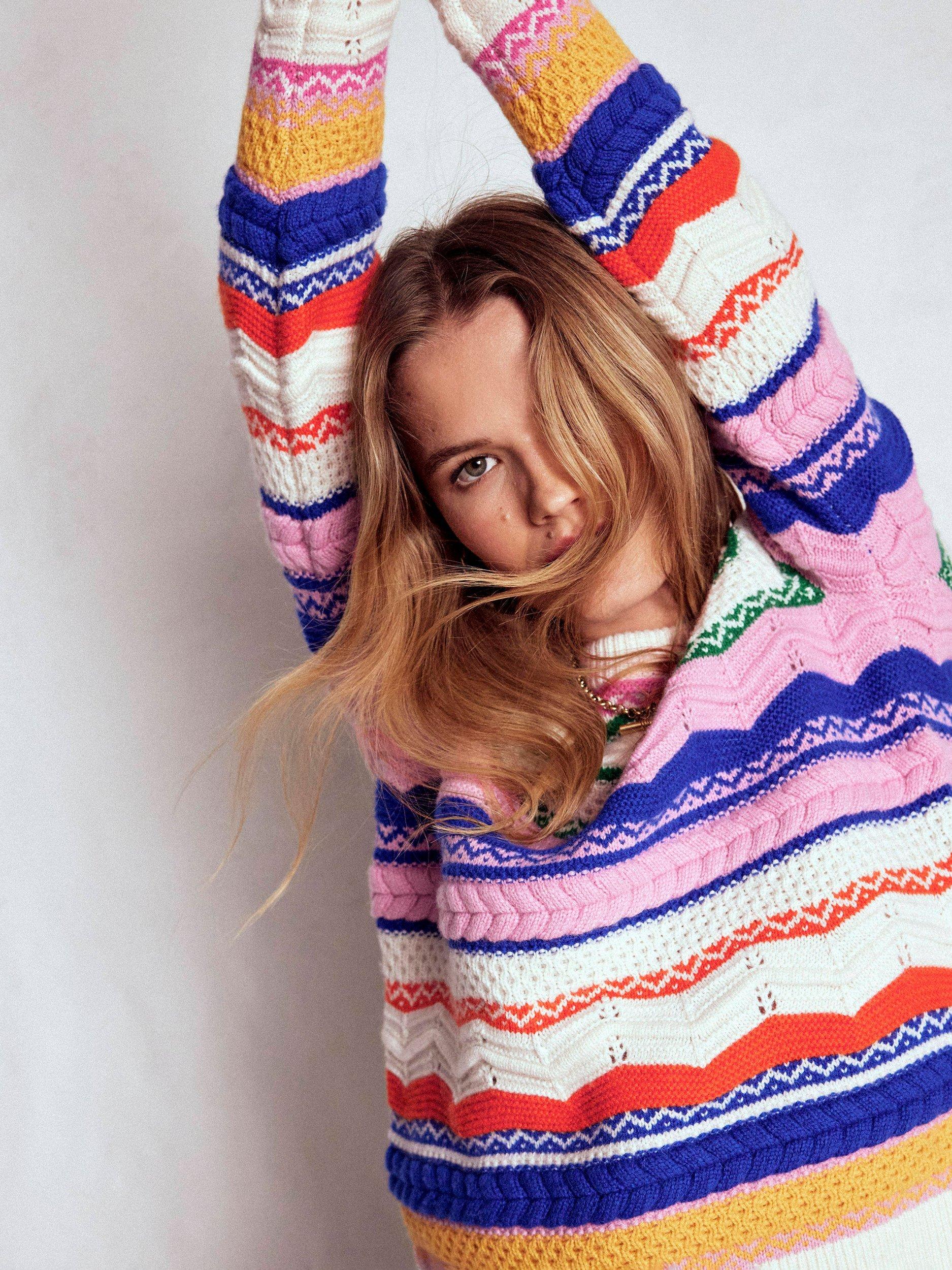 Product image 4 of 8, which shows Boden Textured Fair Isle Stripe Wool Blend Jumper, Multi, XS