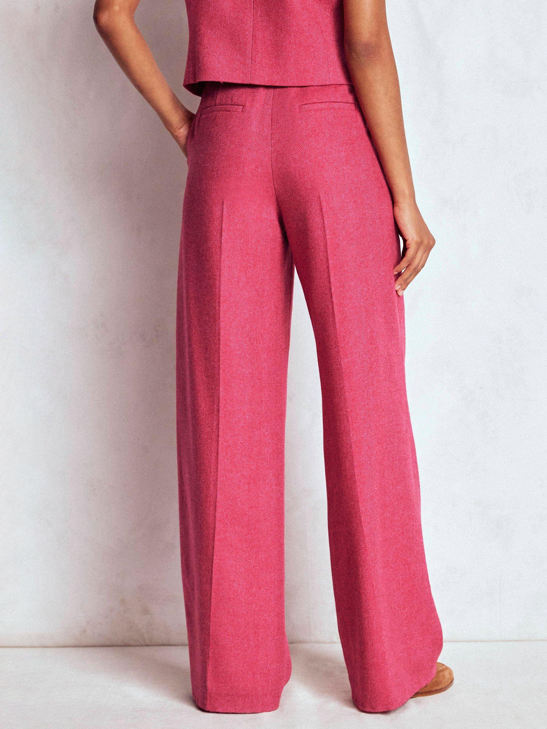 Product image 3 of 6, which shows Boden Belgravia Herringbone Wool Rich Trousers, Pink, 8