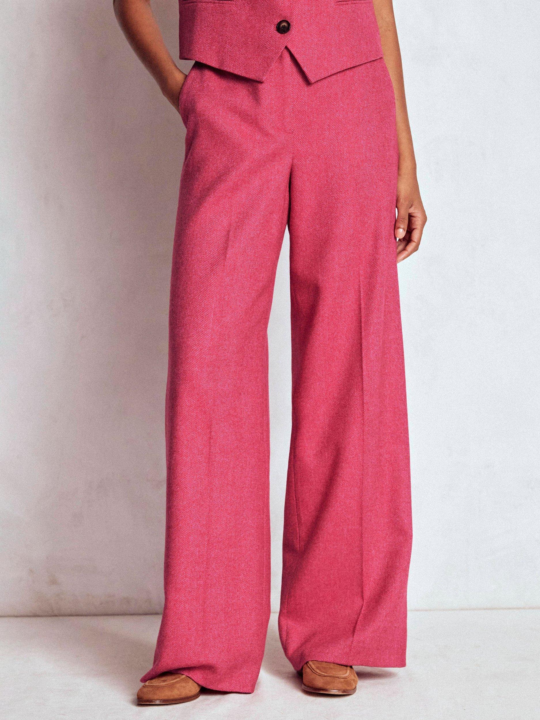 Product image 5 of 6, which shows Boden Belgravia Herringbone Wool Rich Trousers, Pink, 8