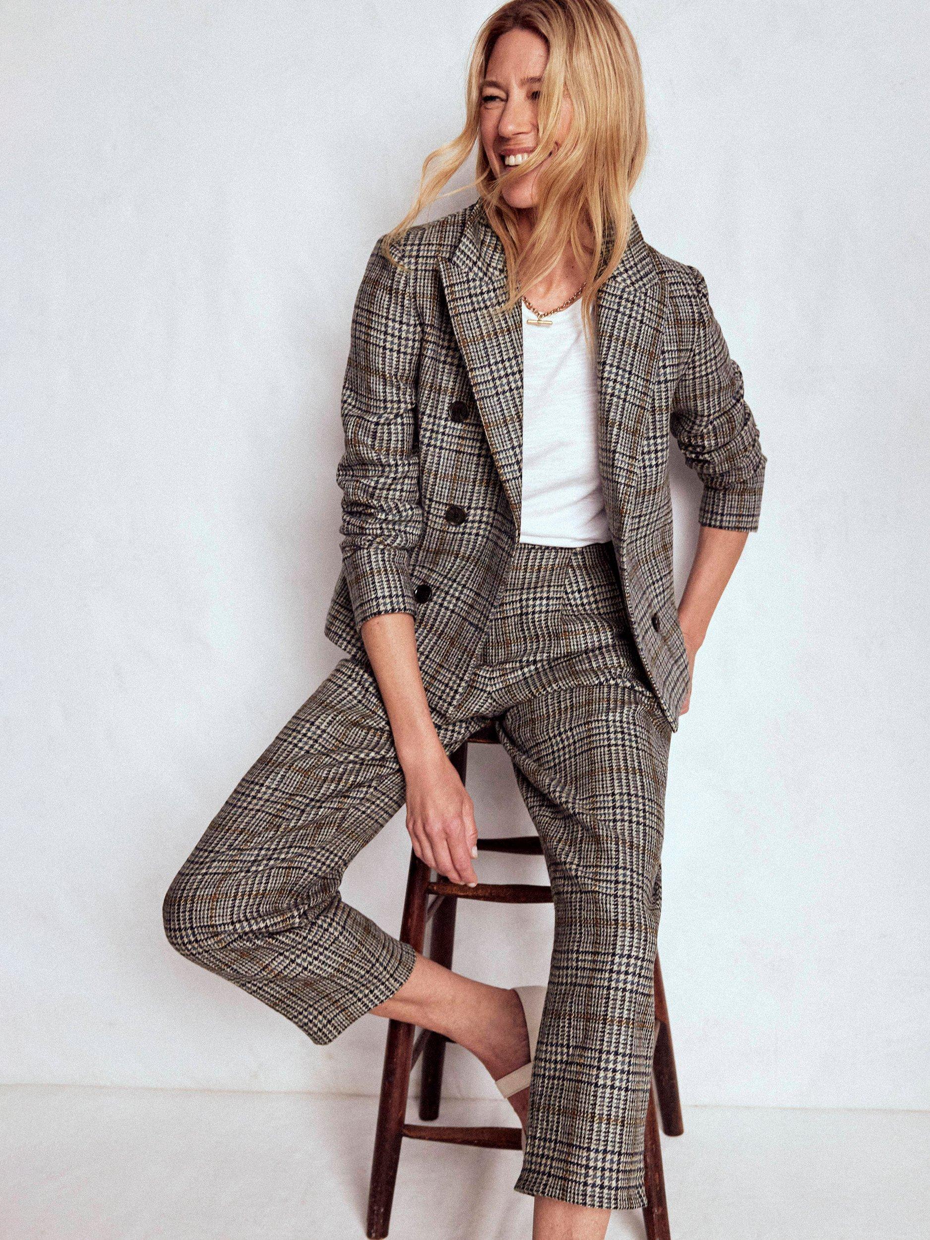 Product image 2 of 7, which shows Boden Bloomsbury Check Pure Wool Trousers, Blue/Grey, 8