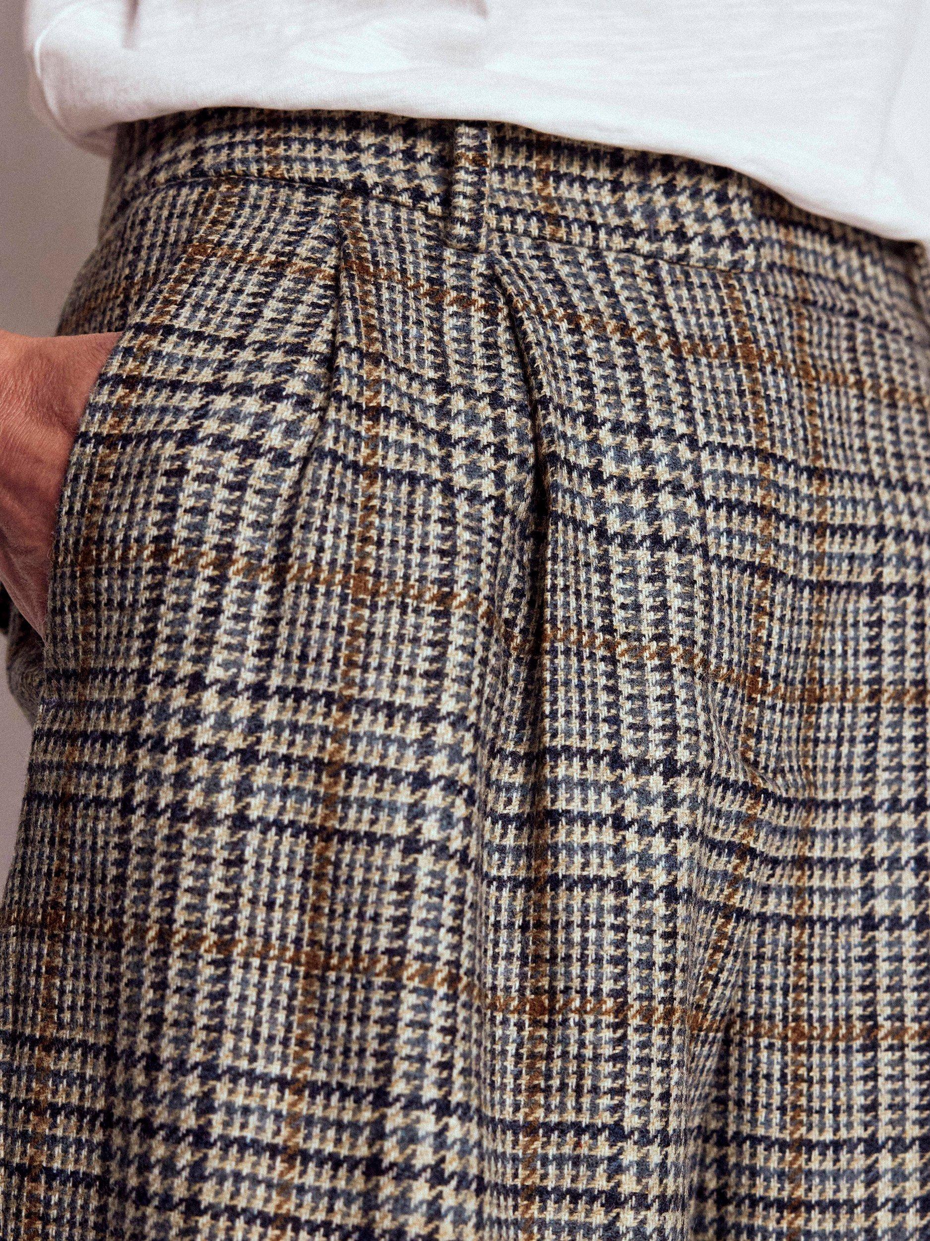 Product image 6 of 7, which shows Boden Bloomsbury Check Pure Wool Trousers, Blue/Grey, 8