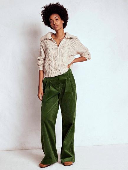 Boden Kensington Corduroy Wide Leg Trousers, Green Fir, Green Fir