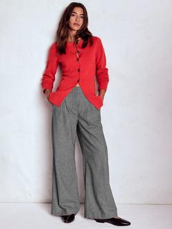 Boden Kensington Dogtooth Wool Rich Trousers, Black/Ivory, Black/Ivory