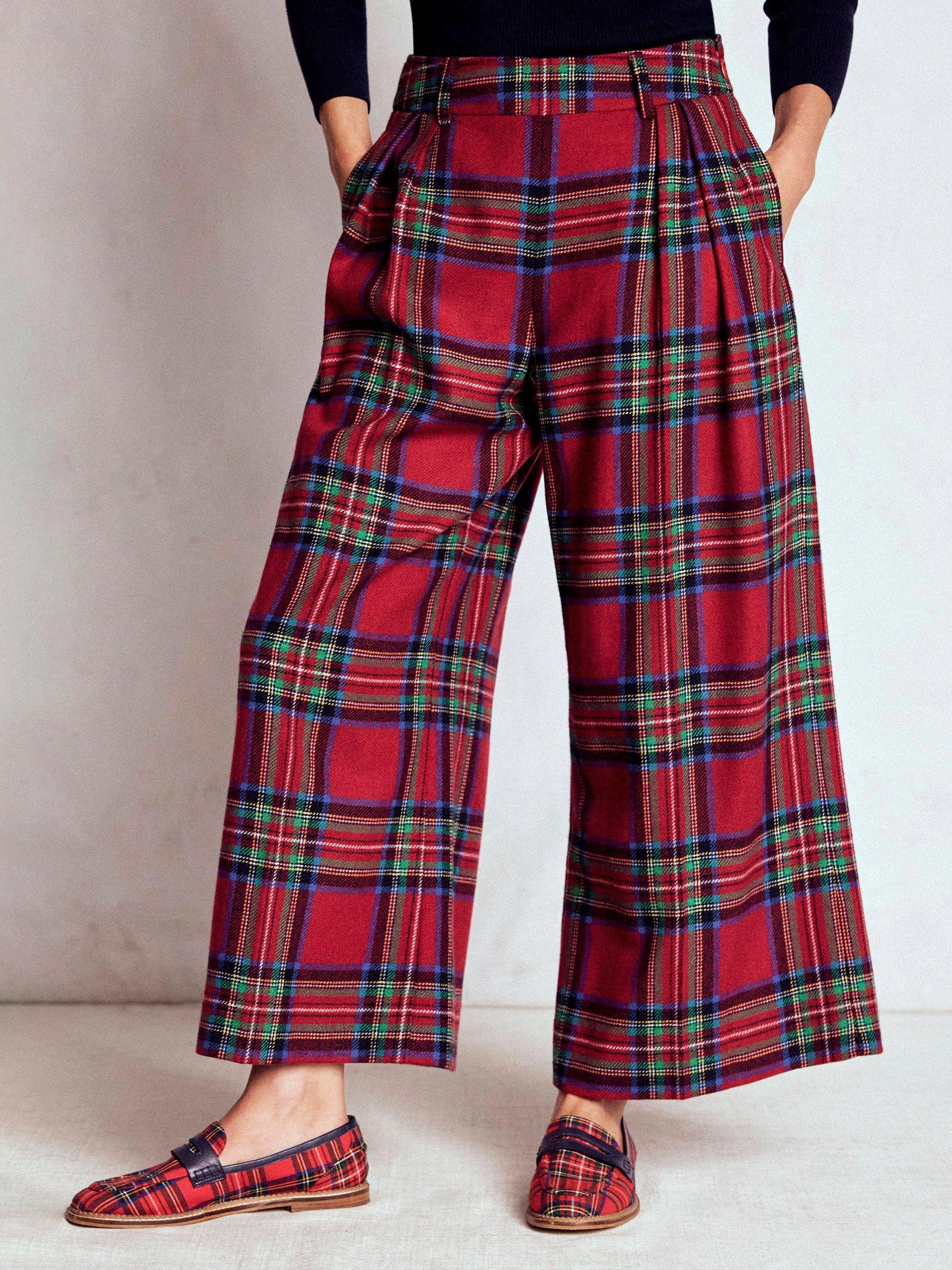 Product image 1 of 5, which shows Boden Tartan Pleated Wool Rich Culottes, Red/Multi, 8