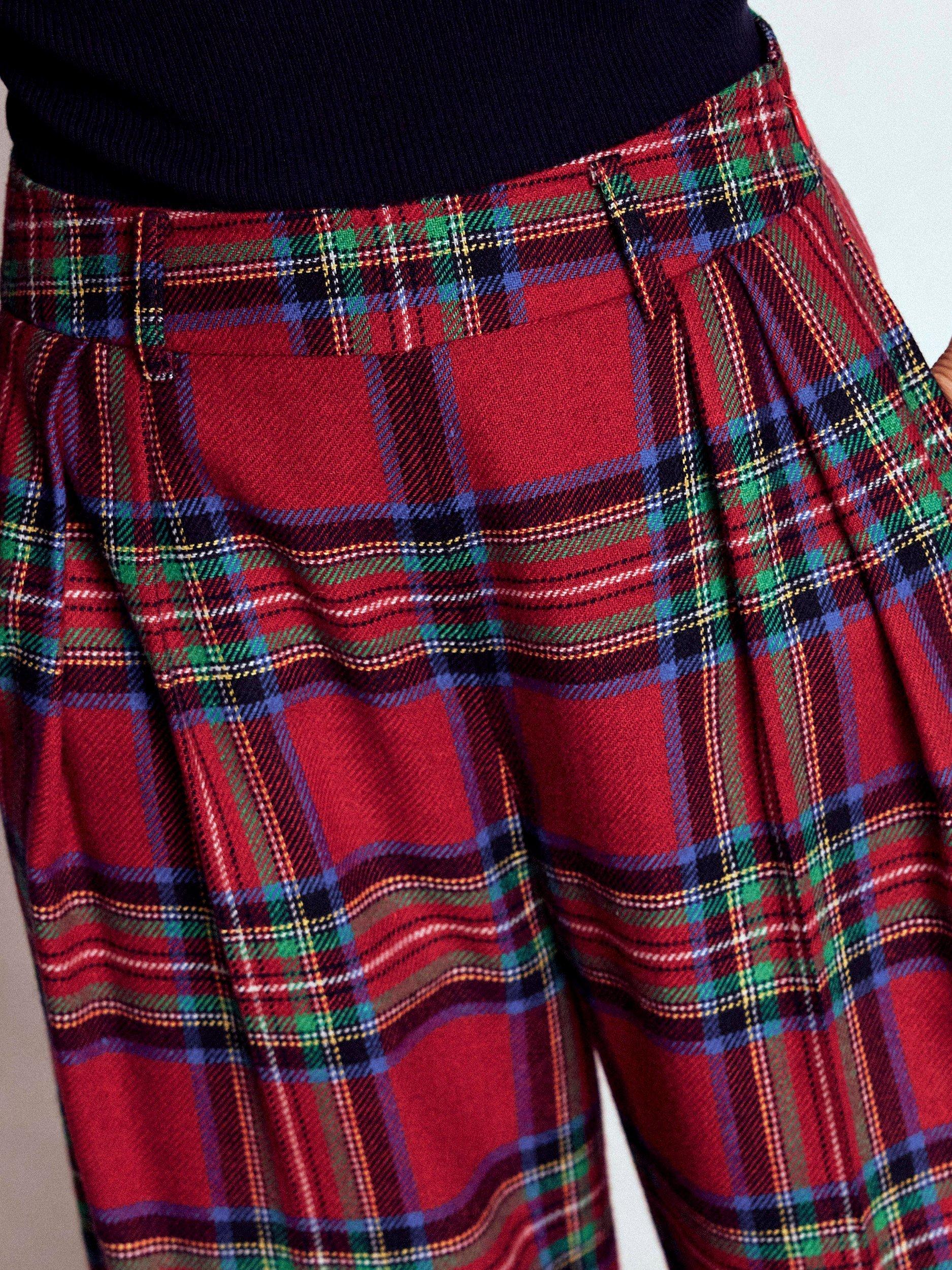 Product image 3 of 5, which shows Boden Tartan Pleated Wool Rich Culottes, Red/Multi, 8