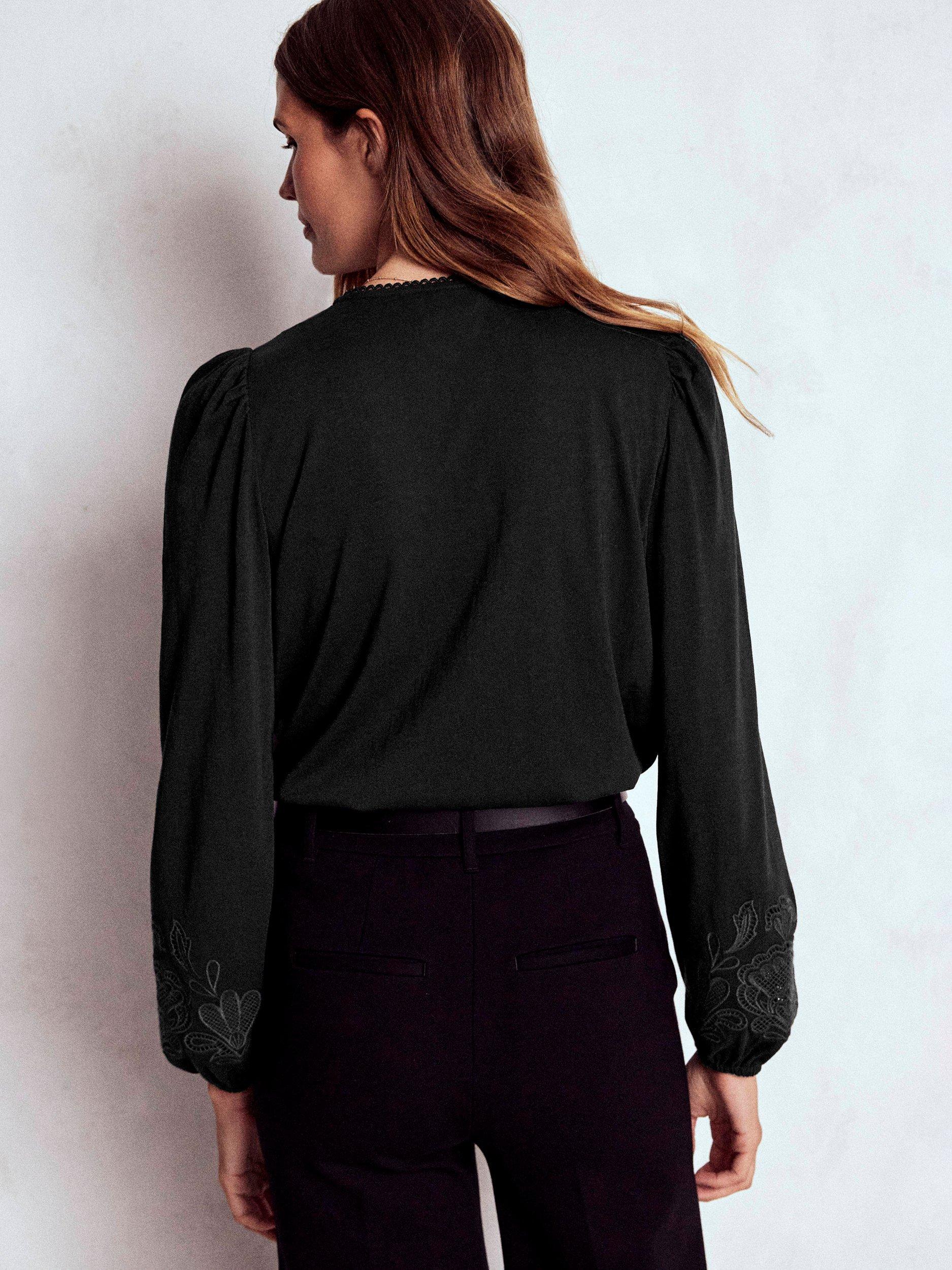 Product image 3 of 5, which shows Boden Cutwork Detail Jersey Top, Black, 8