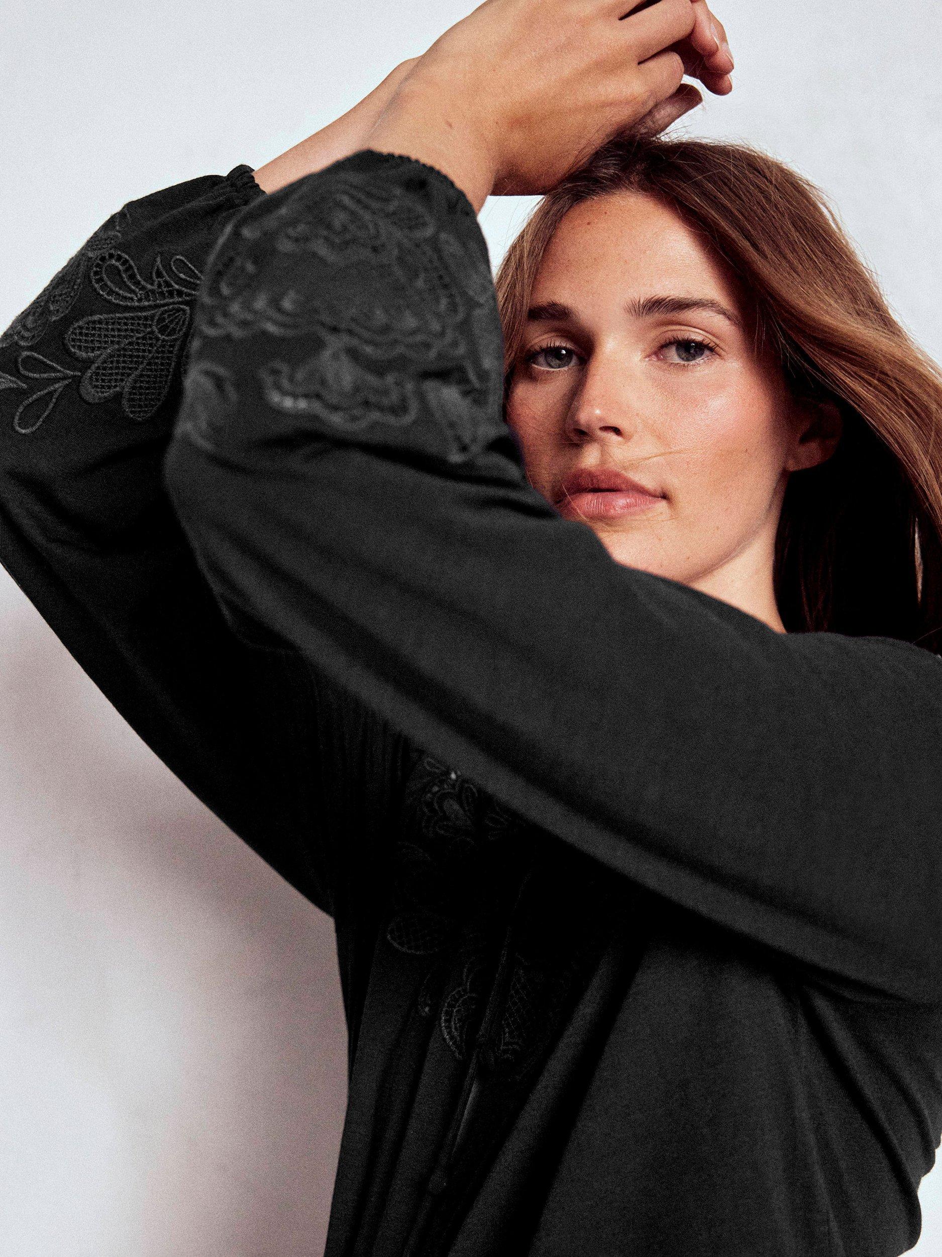 Product image 4 of 5, which shows Boden Cutwork Detail Jersey Top, Black, 8