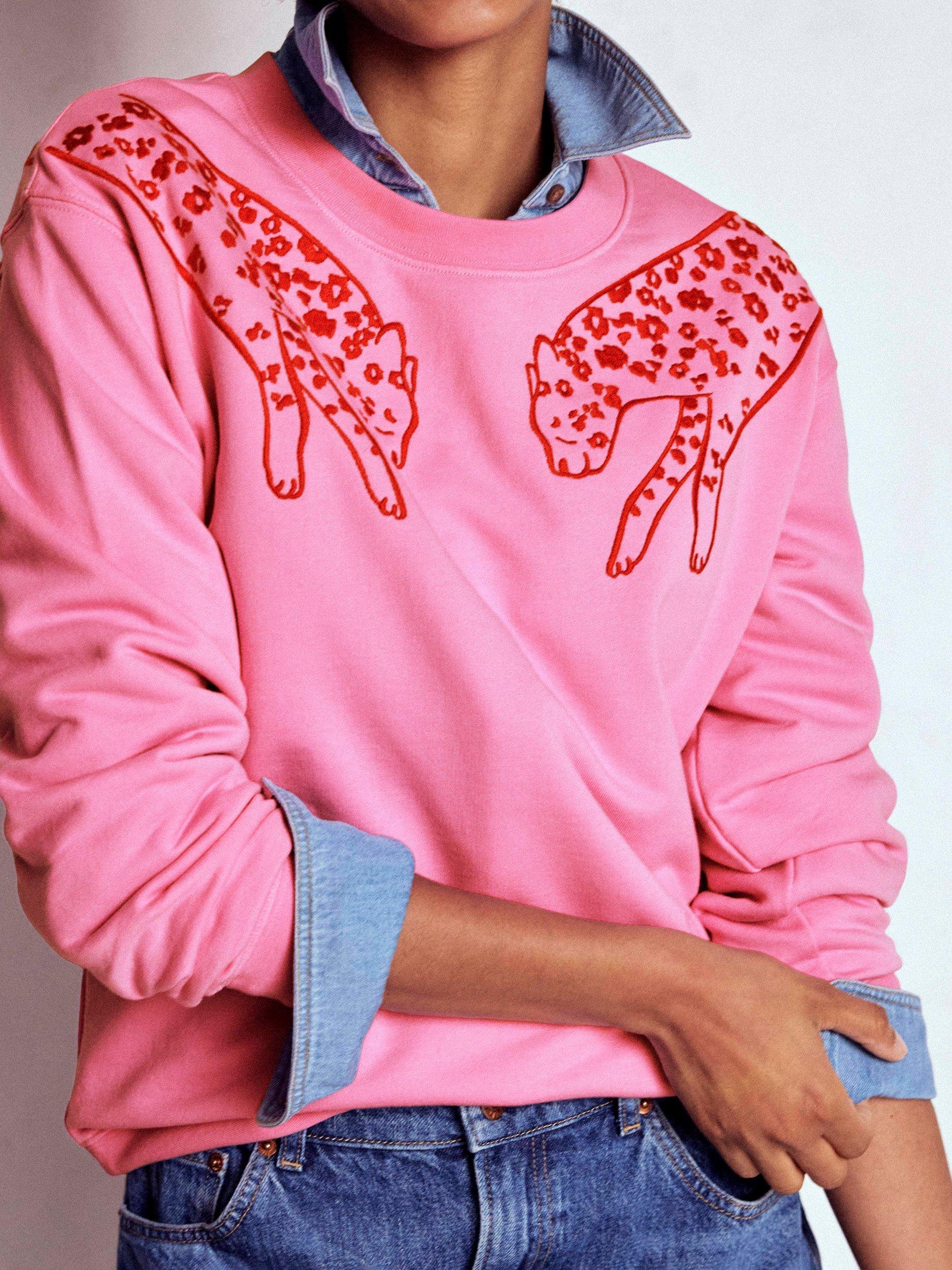 Product image 2 of 5, which shows Boden Emi Embroidered Sweatshirt, Pink, S