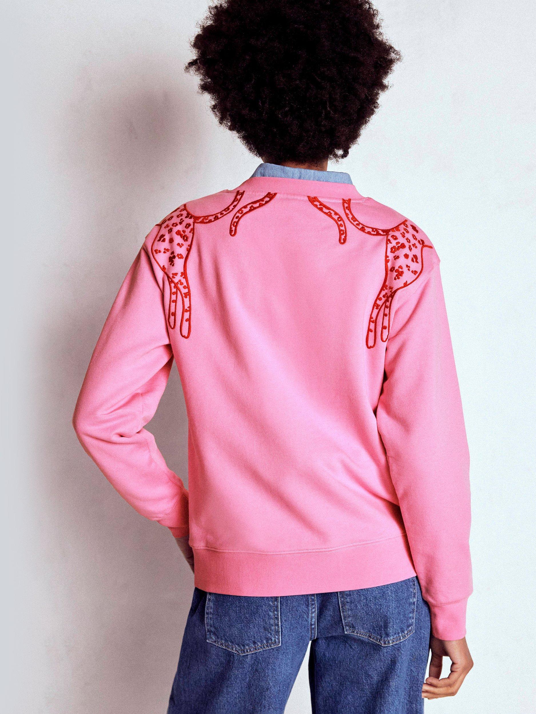Product image 3 of 5, which shows Boden Emi Embroidered Sweatshirt, Pink, S