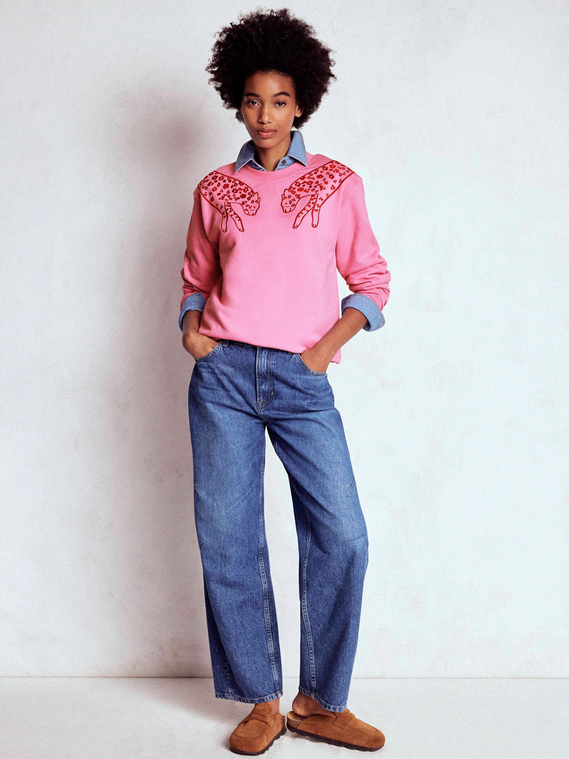 Product image 4 of 5, which shows Boden Emi Embroidered Sweatshirt, Pink, S
