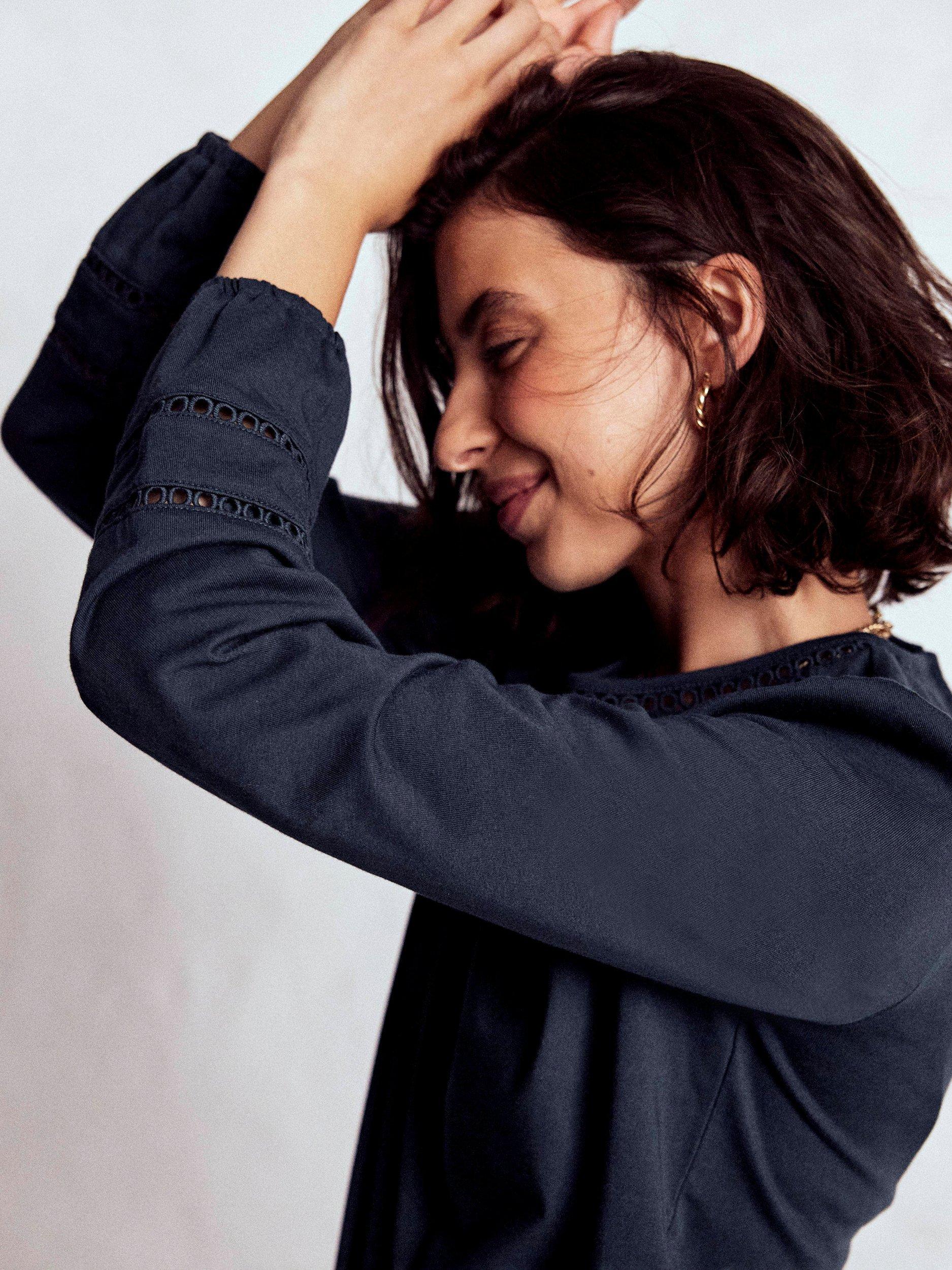 Product image 2 of 4, which shows Boden Flo Trim Detail Top, Navy, 8