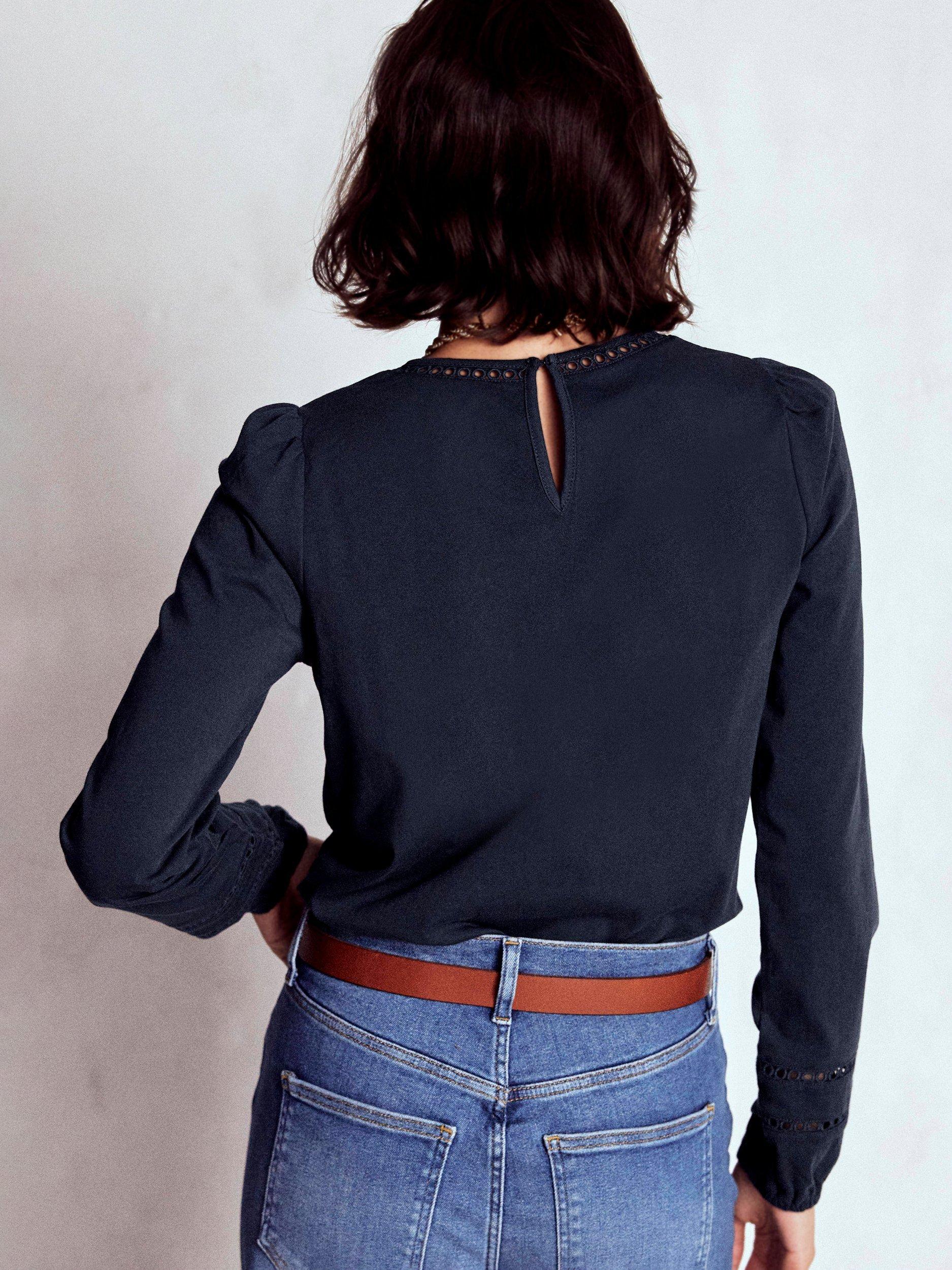 Product image 3 of 4, which shows Boden Flo Trim Detail Top, Navy, 8