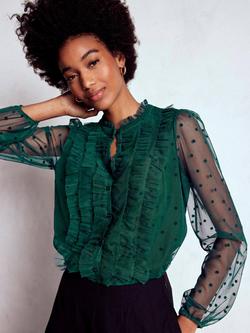 Boden Frilled Tulle Blouse, Emerald Night, Emerald Night