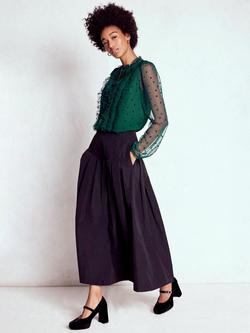 Boden Frilled Tulle Blouse, Emerald Night - view 2, Emerald Night