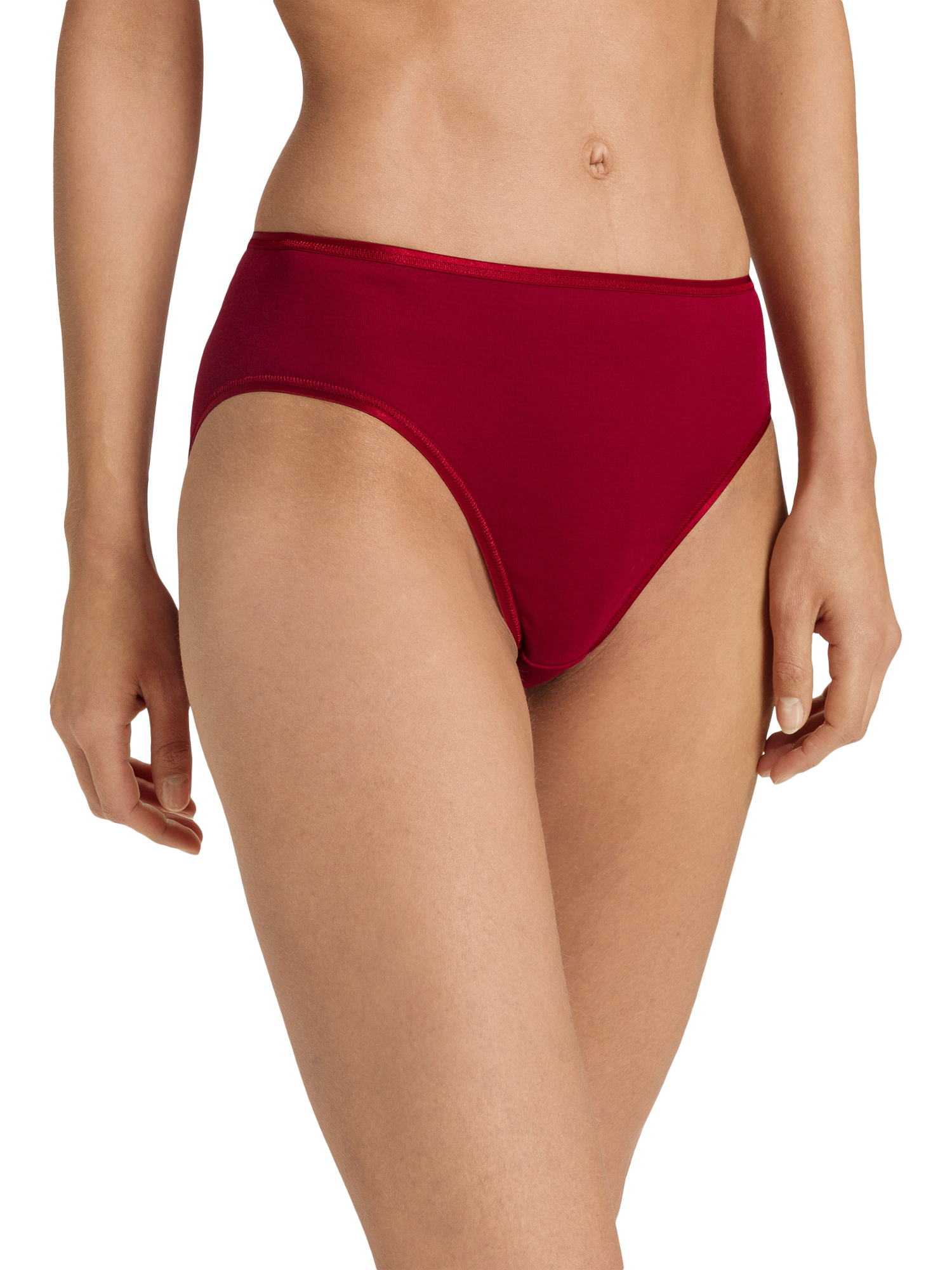 Product image 1 of 6, which shows Hanro Cotton Seamless Midi Briefs, Red Dahlia, XS