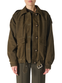 IRO Barrie Outerwear Suede Button Neck Utility Jacket, Green, Green