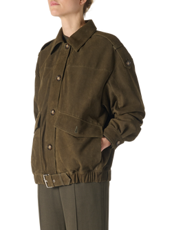 IRO Barrie Outerwear Suede Button Neck Utility Jacket, Green - view 2, Green