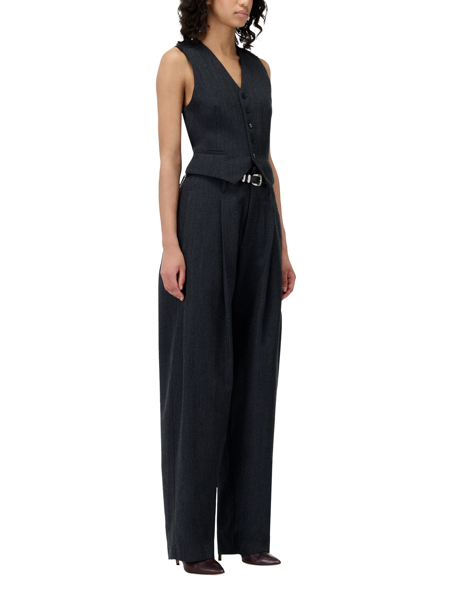 Product image 2 of 5, which shows IRO Benyo V-Neck Wool Blend Waistcoat, Dark Navy / Grey, 38