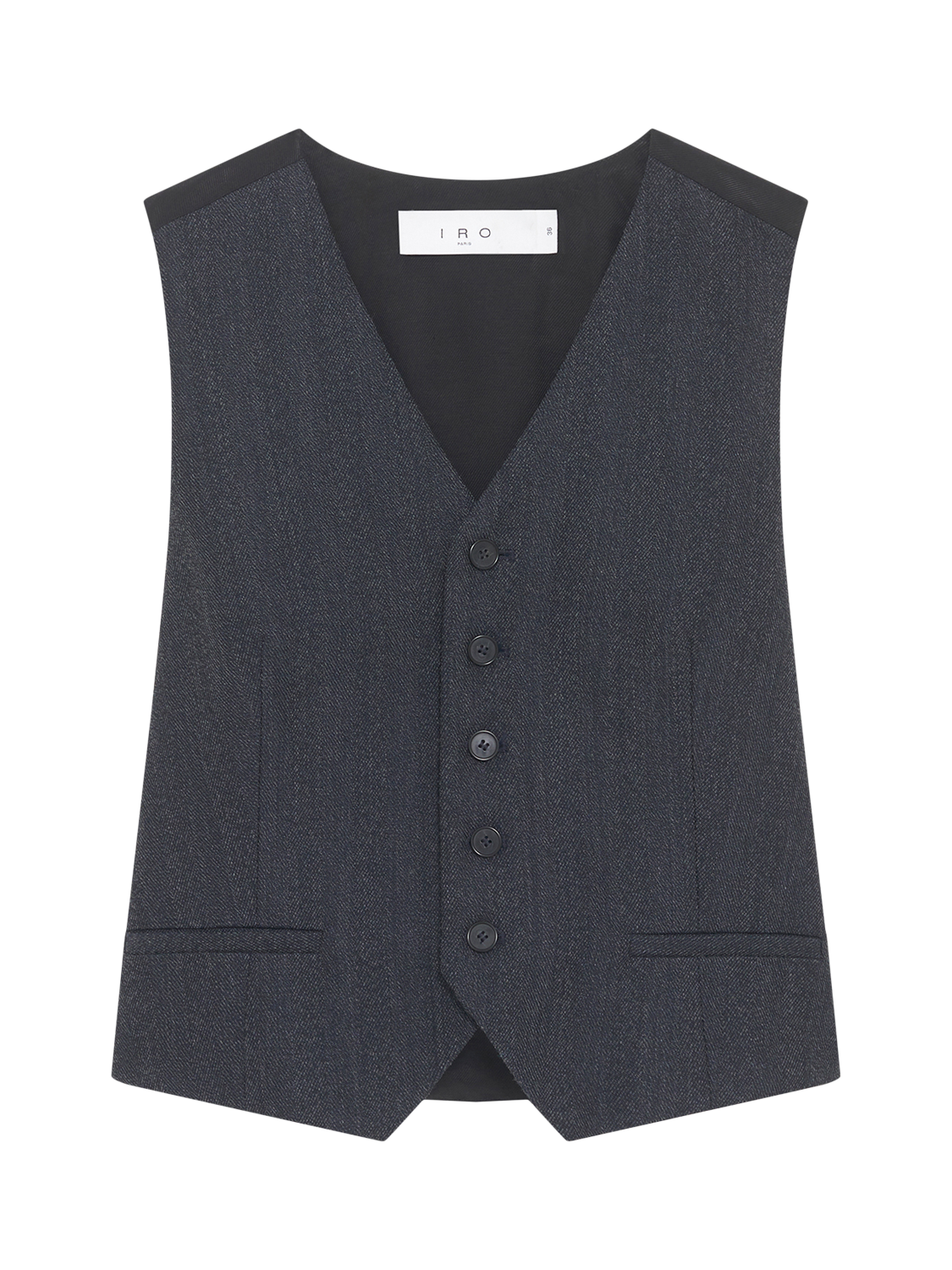 Product image 4 of 5, which shows IRO Benyo V-Neck Wool Blend Waistcoat, Dark Navy / Grey, 38