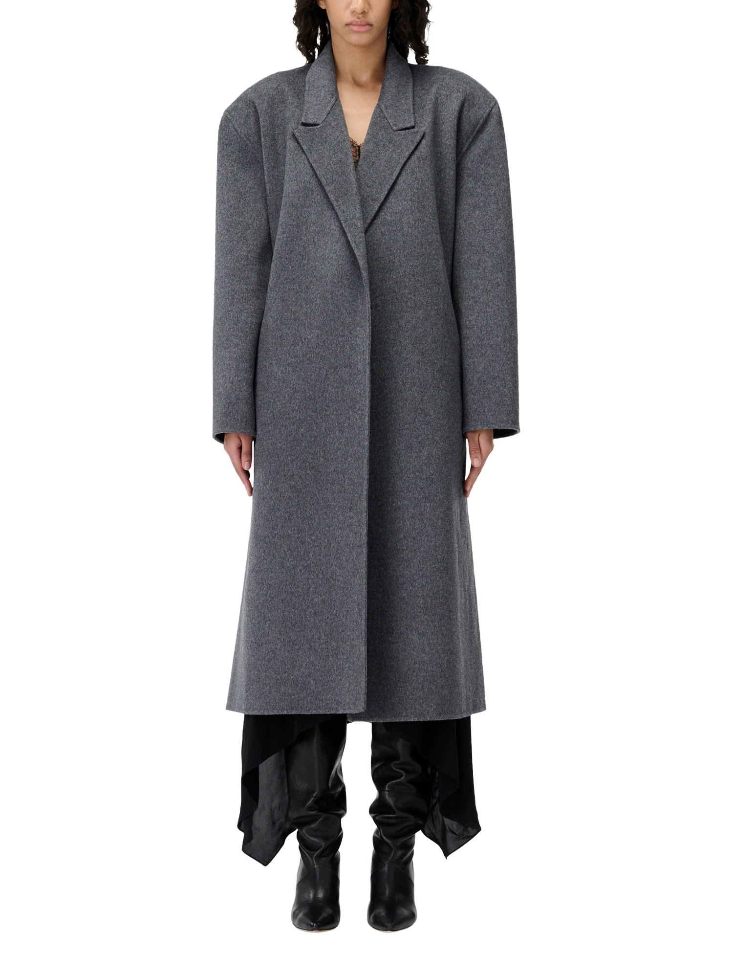 Product image 1 of 5, which shows IRO Nallia Belted Wool Rich Coat, Grey, 40