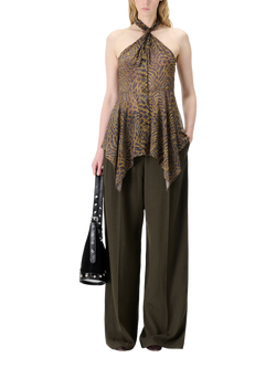 IRO Cassian Halterneck Animal Print Hanky Top, Multico Leopard Ocre