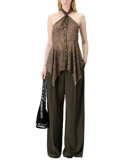 IRO Cassian Halterneck Animal Print Hanky Top, Multico Leopard Ocre