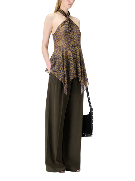IRO Cassian Halterneck Animal Print Hanky Top - view 2, Multico Leopard Ocre