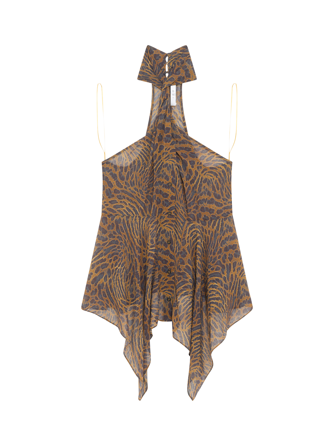 Product image 4 of 5, which shows IRO Cassian Halterneck Animal Print Hanky Top, Multico Leopard Ocre, 36