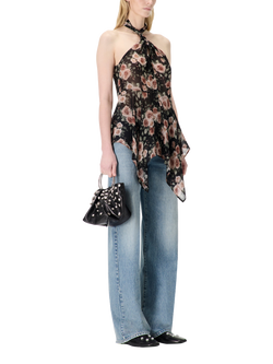 IRO Lassan Halterneck Floral Print Long Sleeved Blouse - view 2, Black Roses