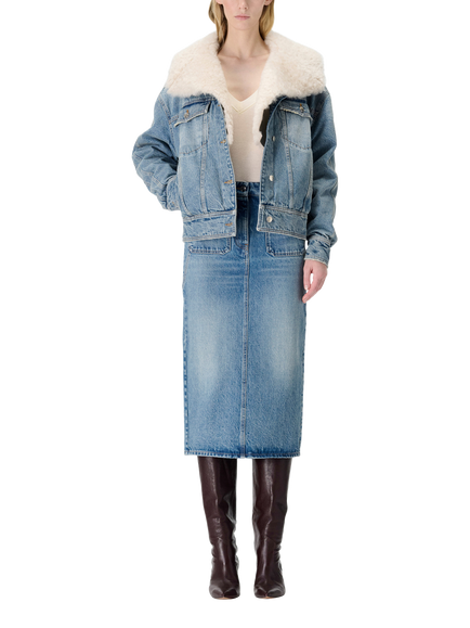 IRO Siryne A-Line Cotton Maxi Denim Skirt, Blue Vintage
