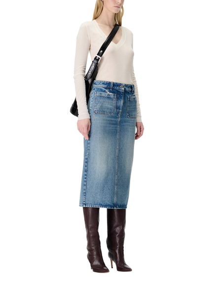 IRO Siryne A-Line Cotton Maxi Denim Skirt - view 2, Blue Vintage