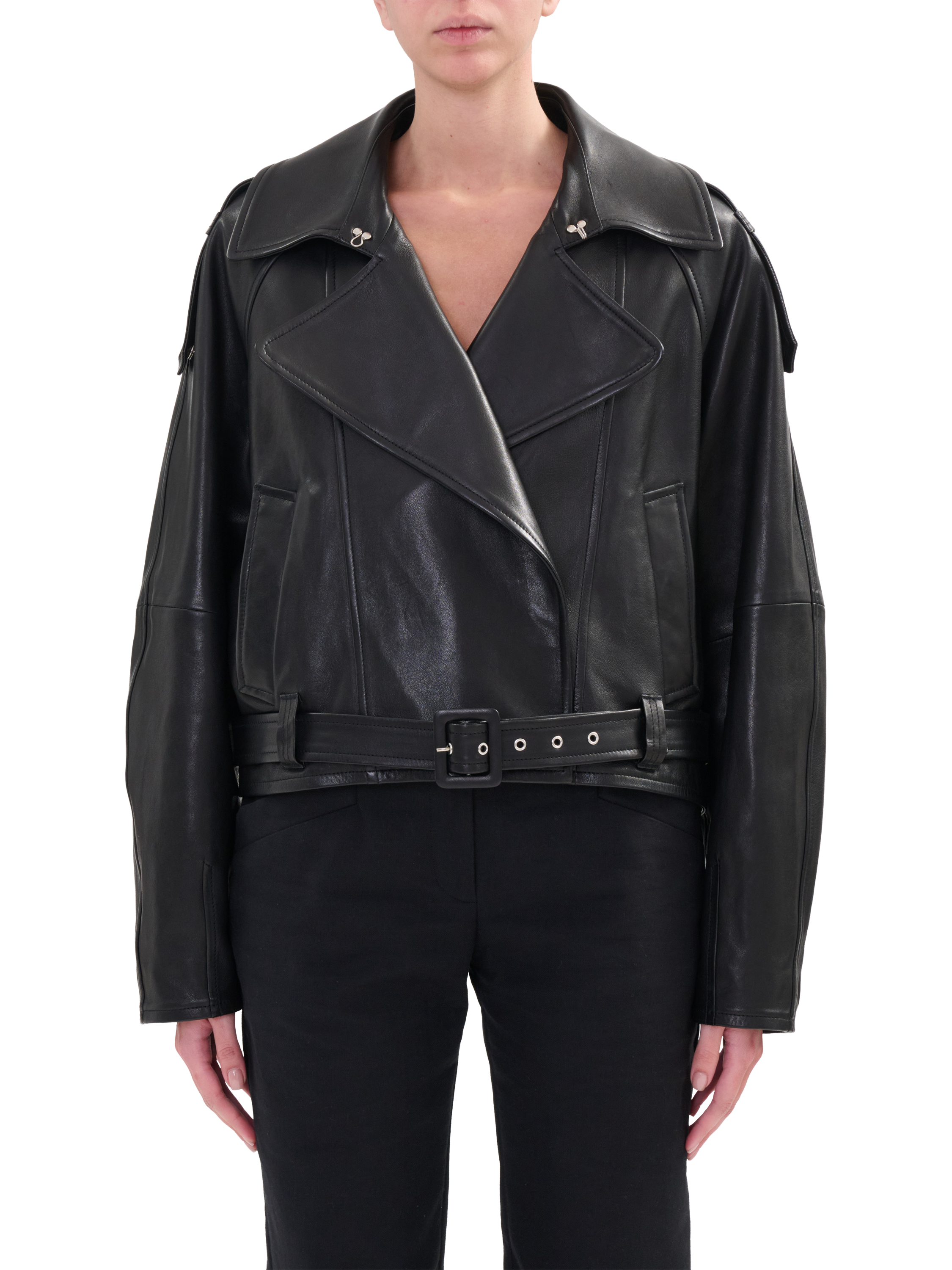 Product image 1 of 4, which shows IRO Yuria Leather Biker Jacket, Black, 38