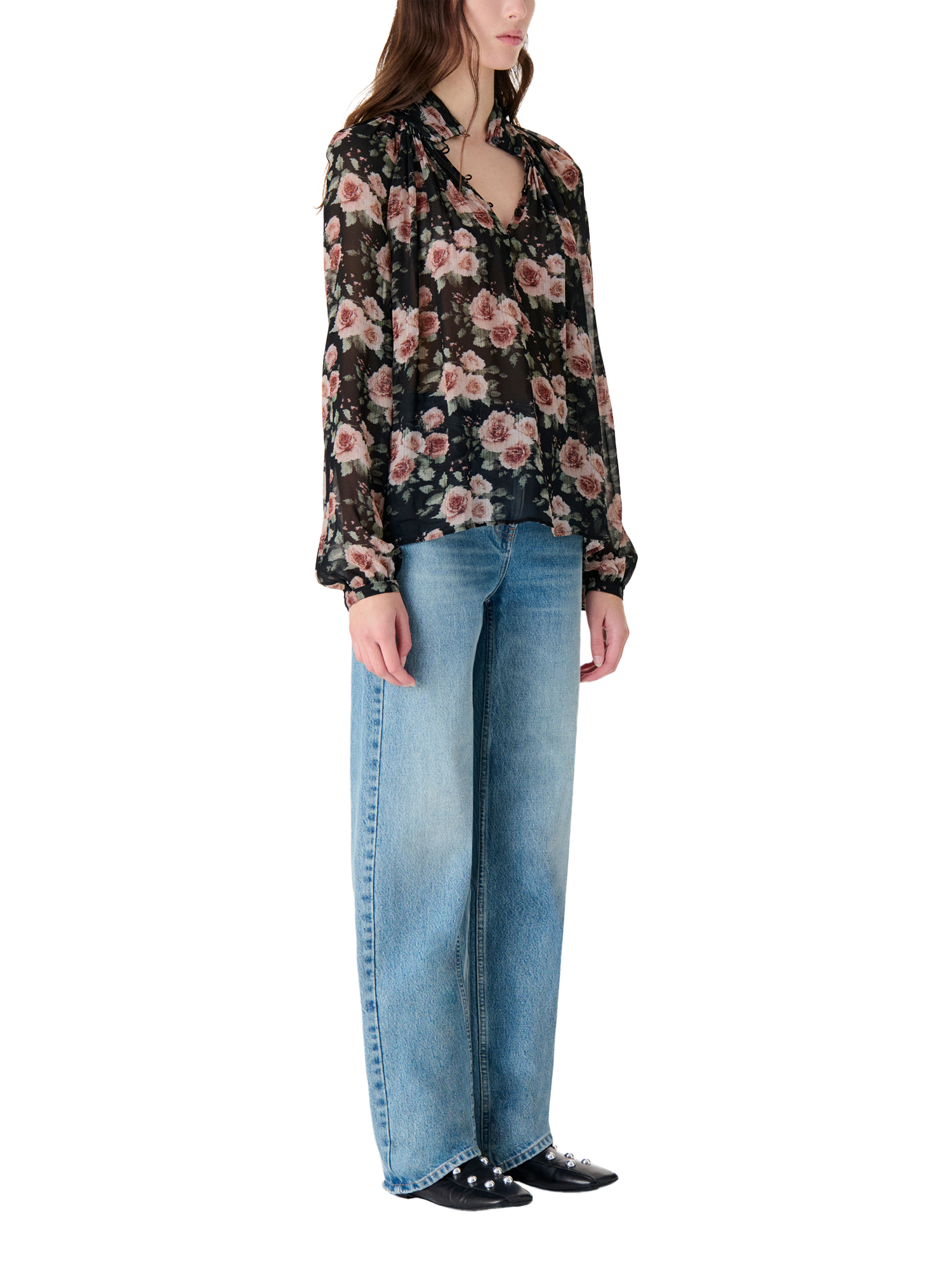 Product image 2 of 4, which shows IRO Lazula Floral Top, Black/Multi, 36