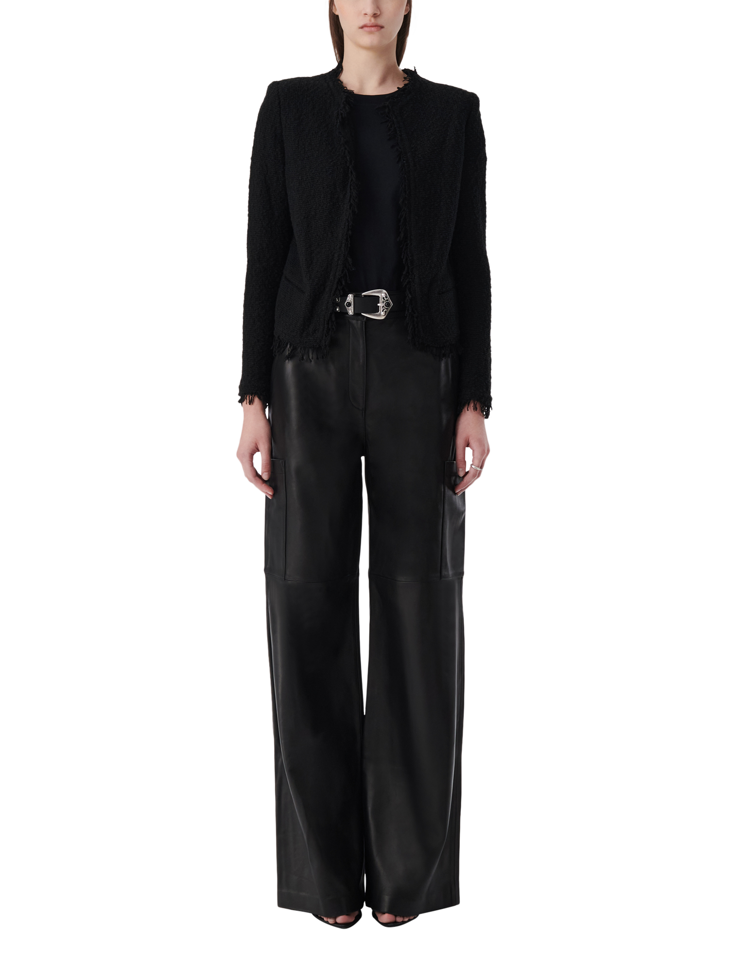 Product image 2 of 4, which shows IRO Shavani Cotton Textured Jacket, Black, 36