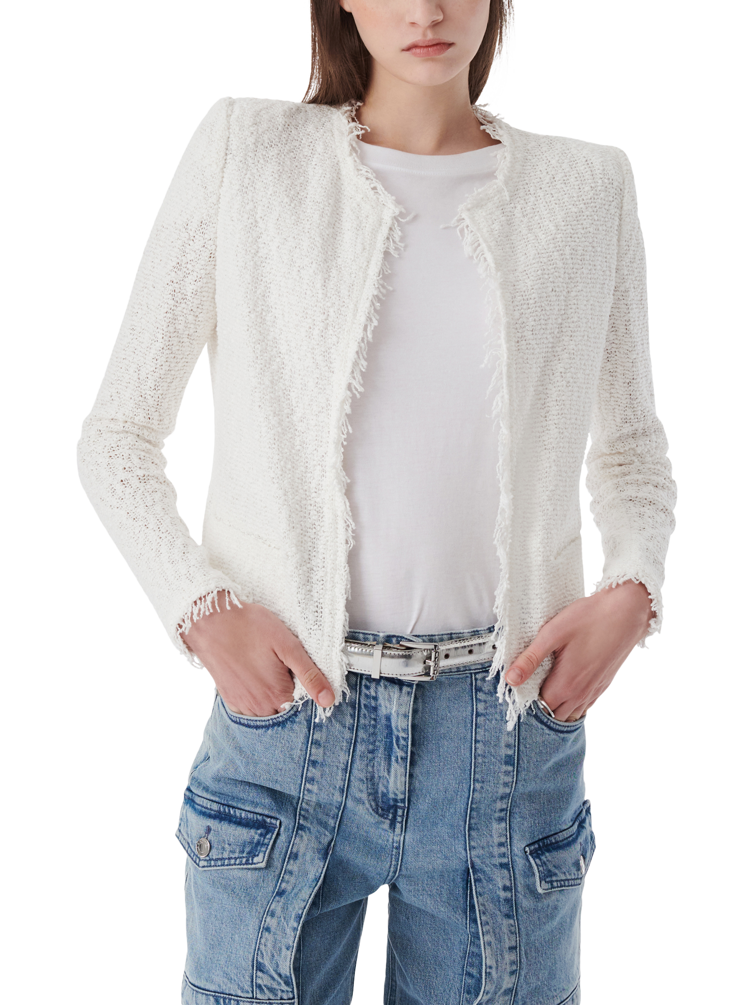 Product image 1 of 4, which shows IRO Shavani Cotton Textured Jacket, White, 36