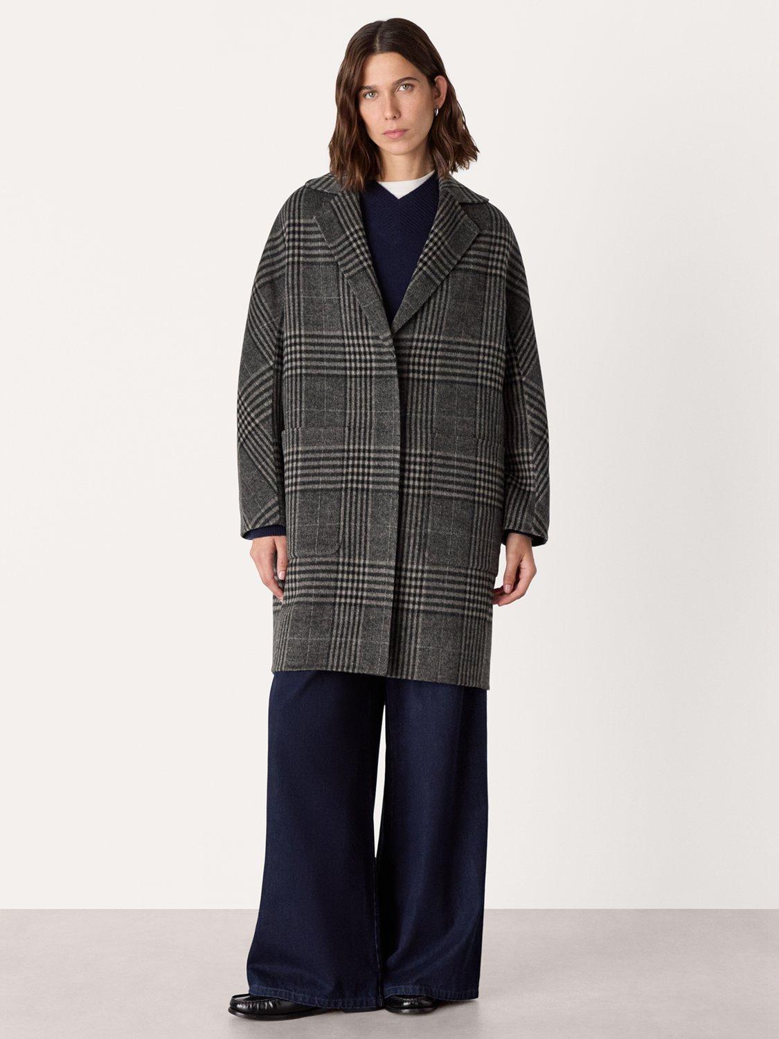 Product image 1 of 5, which shows Whistles Cassie Check Double Face Wool Rich Coat, Grey/Multi, XS