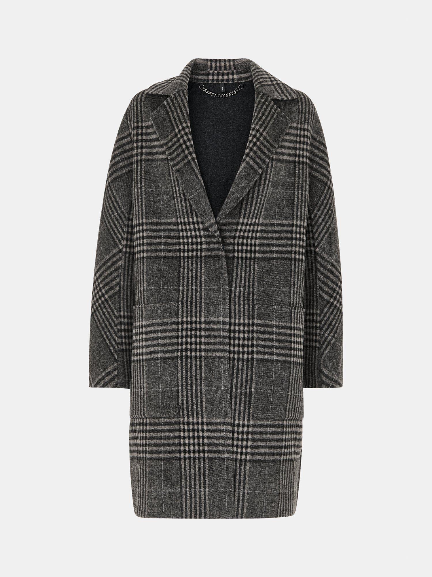 Product image 5 of 5, which shows Whistles Cassie Check Double Face Wool Rich Coat, Grey/Multi, XS