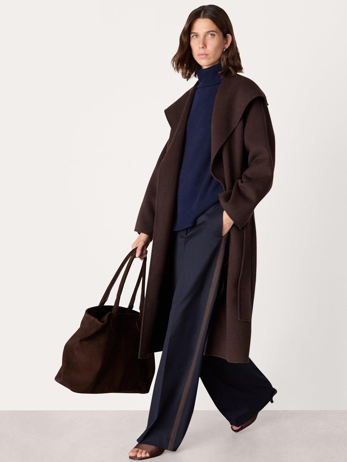 Product image 3 of 5, which shows Whistles Cosima Double Face Wool Rich Coat, Chocolate, XS