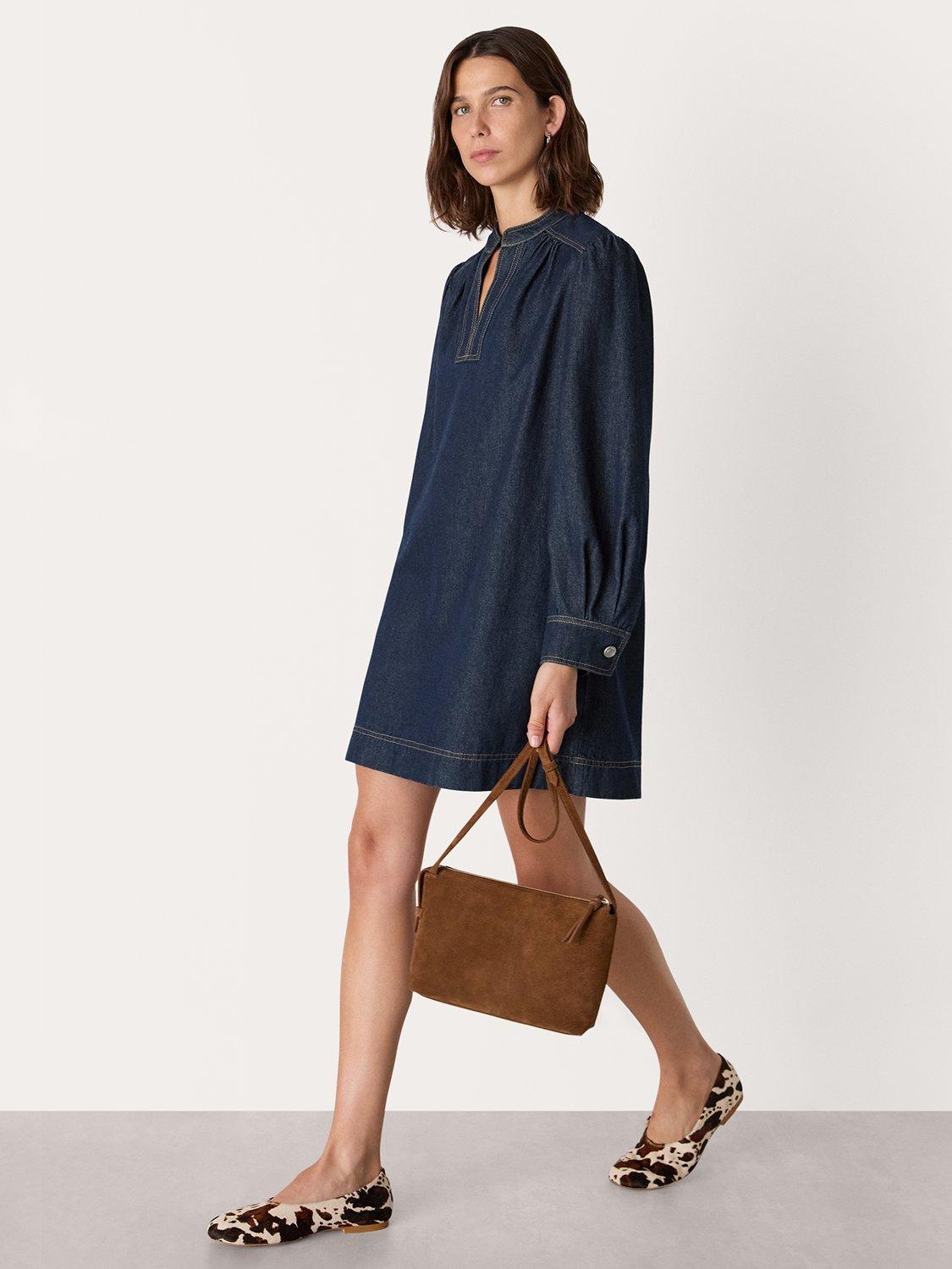Product image 3 of 5, which shows Whistles Long Sleeve Shift Mini Dress, Dark Blue, 6