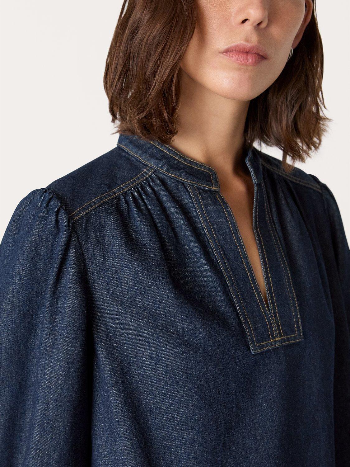 Product image 4 of 5, which shows Whistles Long Sleeve Shift Mini Dress, Dark Blue, 6