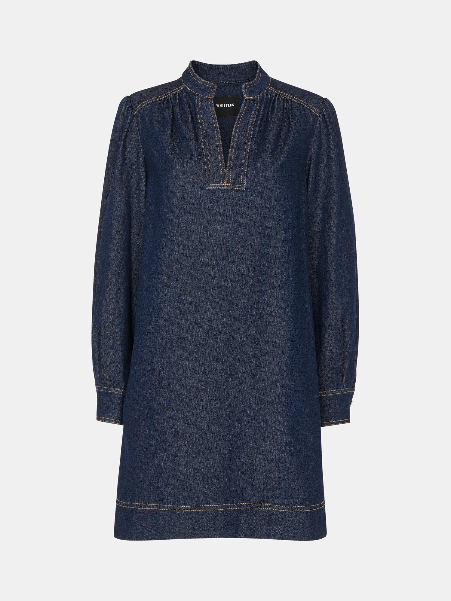 Product image 5 of 5, which shows Whistles Long Sleeve Shift Mini Dress, Dark Blue, 6