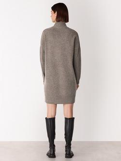 Whistles Petite Funnel Neck Pure Wool Jumper Dress, Taupe - view 2, Taupe