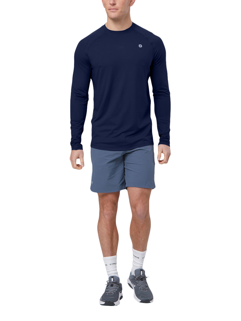 Product image 2 of 8, which shows Gym+Coffee Relentless Long Sleeve Top, Twilight Navy, XXS