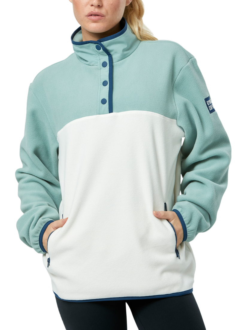 Product image 1 of 9, which shows Gym+Coffee Snap Collar Polar Fleece, Summer Green, XXS