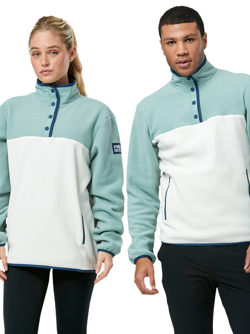 Product image 2 of 9, which shows Gym+Coffee Snap Collar Polar Fleece, Summer Green, XXS