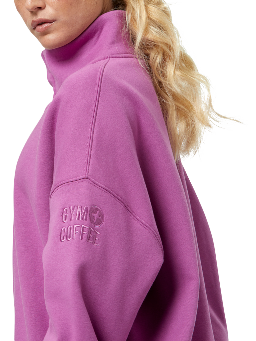 Product image 5 of 5, which shows Gym+Coffee Snap Collar Sweatshirt, Crisp Pink, XXS