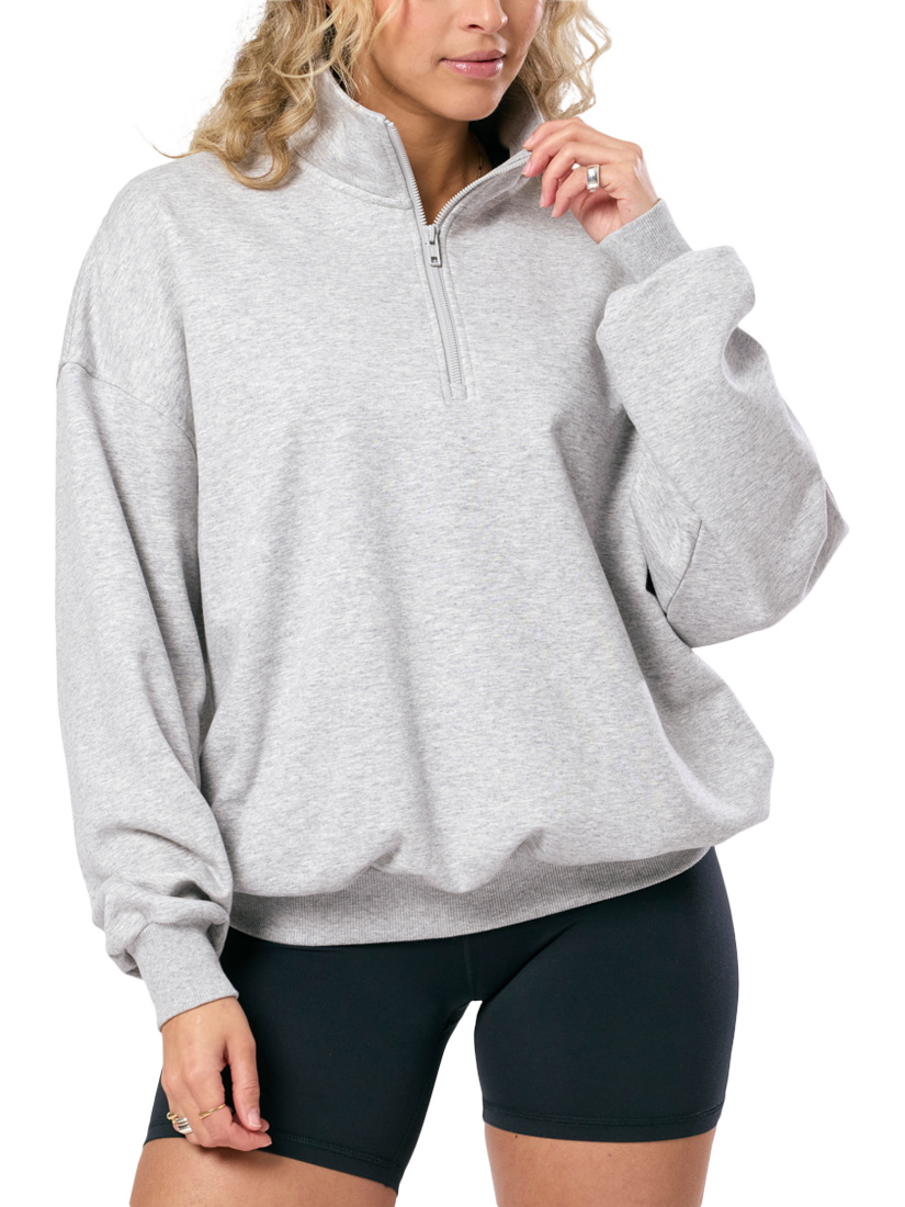 Gym+Coffee Unisex Clubhouse Funnel Neck Top, Grey Marl