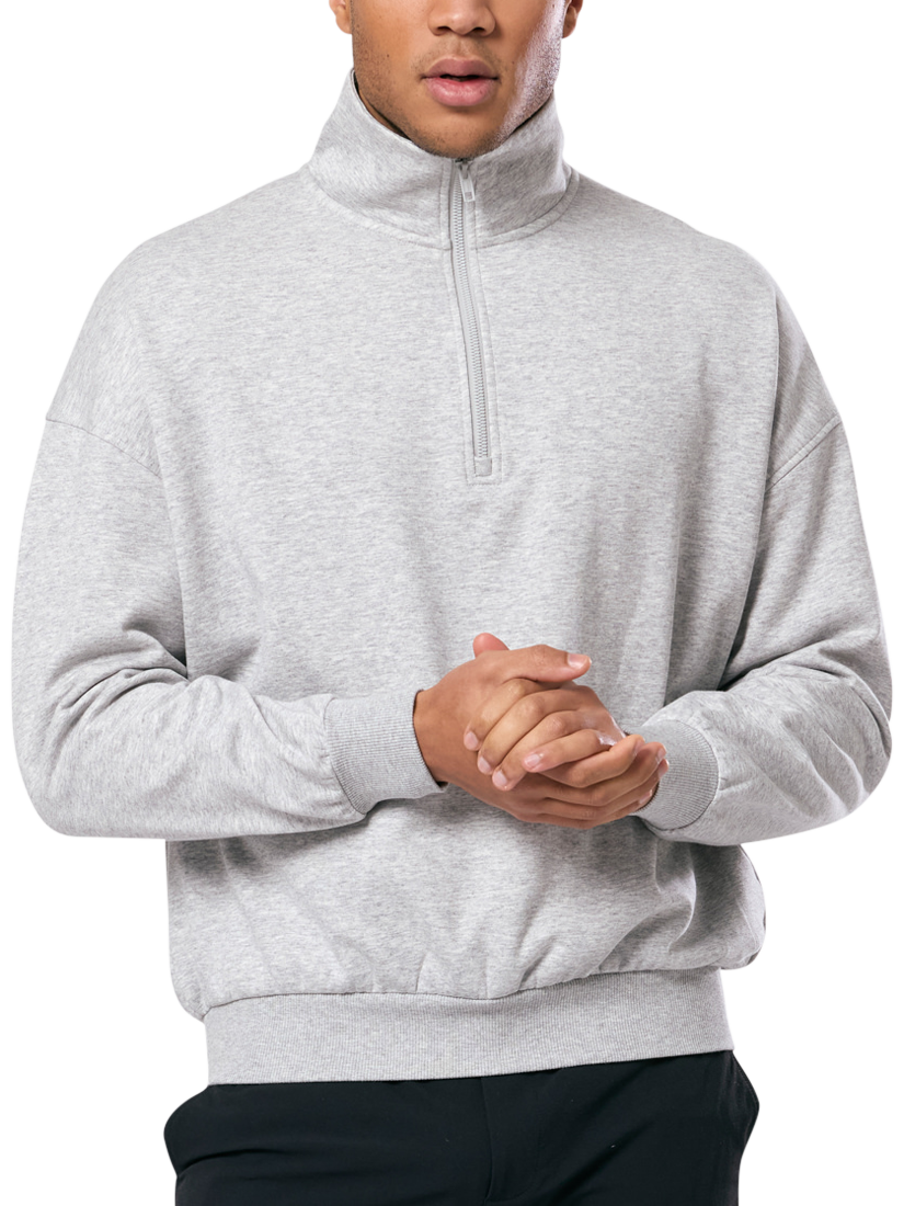 Gym+Coffee Unisex Clubhouse Funnel Neck Top, Grey Marl