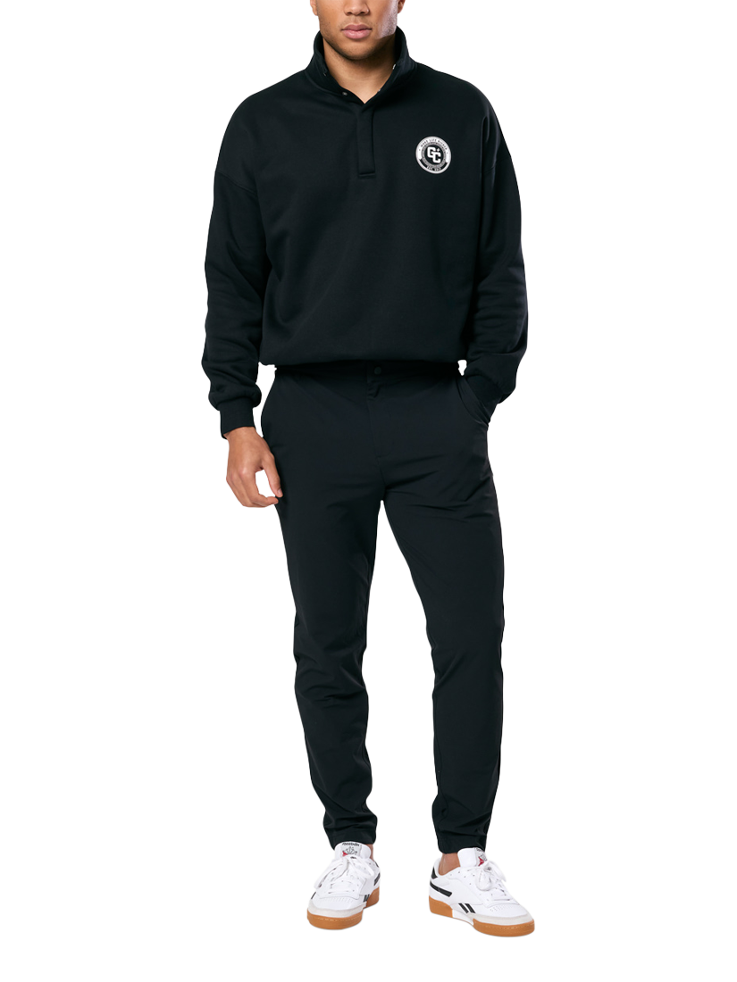 Product image 2 of 6, which shows Gym+Coffee Unisex Snap Collar Varsity Sweatshirt, Black, XXS