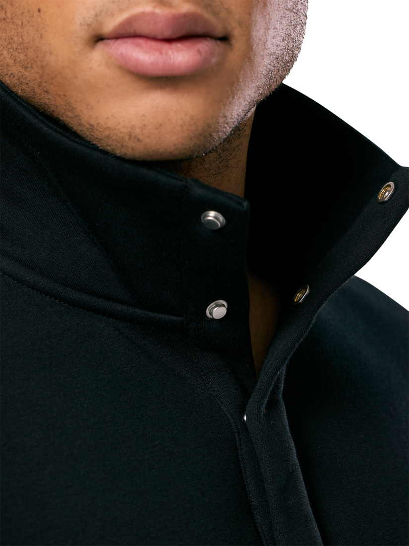Product image 4 of 6, which shows Gym+Coffee Unisex Snap Collar Varsity Sweatshirt, Black, XXS